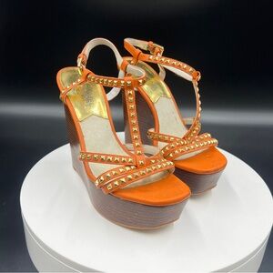 Orange and Gold Michael Kors Studded Wedges